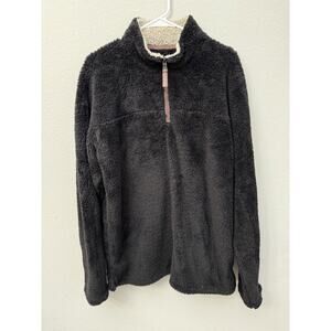 True Grit Sherpa Fleece Faux Fur 1/4 Zip Jacket Pullover Brown-Gray‎ Size Medium